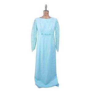 Vintage 1960s Formal Gown Baby Blue Lace Sleeves Formal Maxi | W 31"